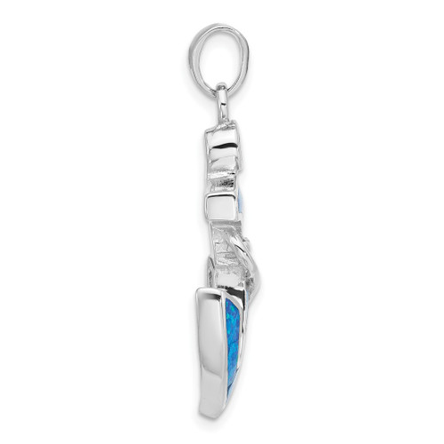 Sterling Silver Rhodium-Plated Blue Lab-Created Opal & CZ Anchor Pendant