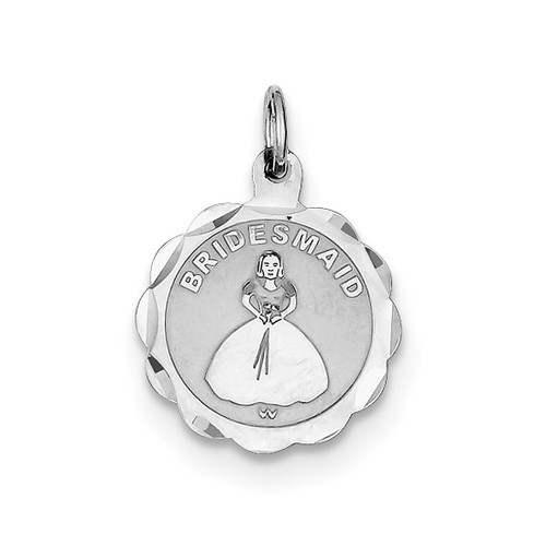 Sterling Silver Rhodium-plated Bridesmaid Disc Charm