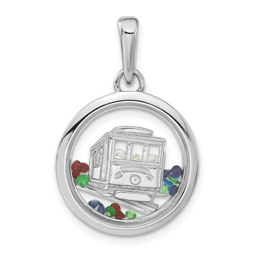 Sterling Silver Rhodium-plated Cable Car & Floating Glass Beads Pendant