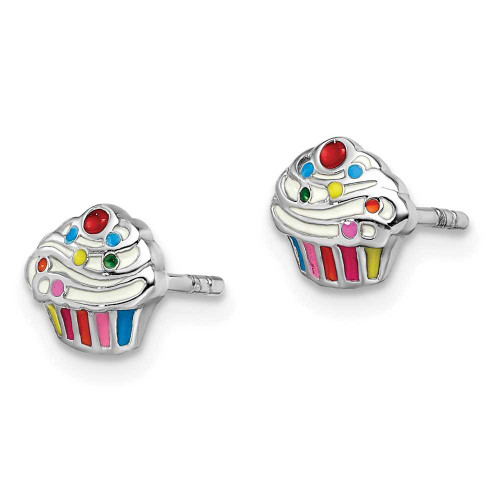 Image of Sterling Silver Rhodium-Plated Childs Enameled Cupcake Post Earrings