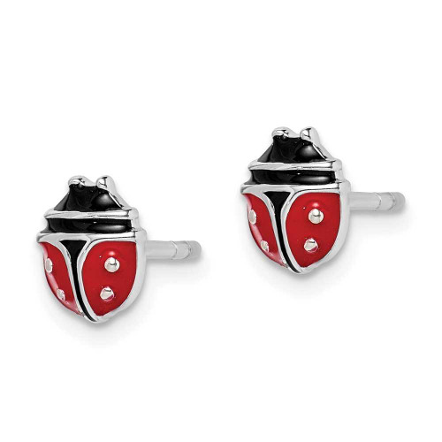 Image of Sterling Silver Rhodium-Plated Childs Enameled Ladybug Post Earrings