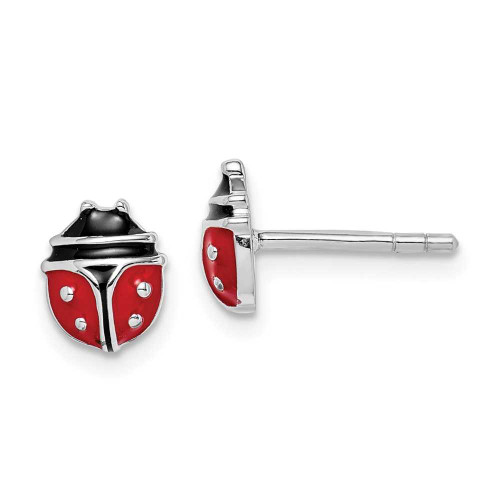 Image of Sterling Silver Rhodium-Plated Childs Enameled Ladybug Post Earrings