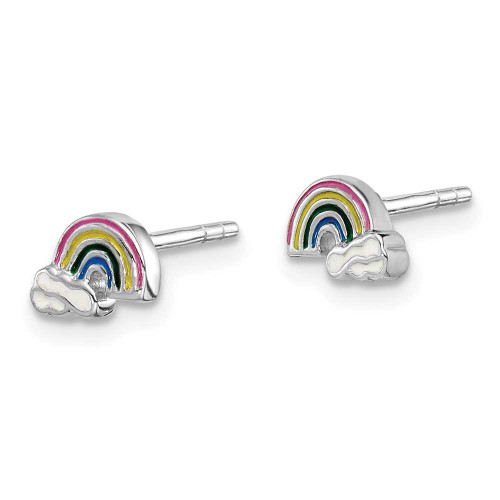 Image of Sterling Silver Rhodium-Plated Childs Enameled Rainbow Post Earrings