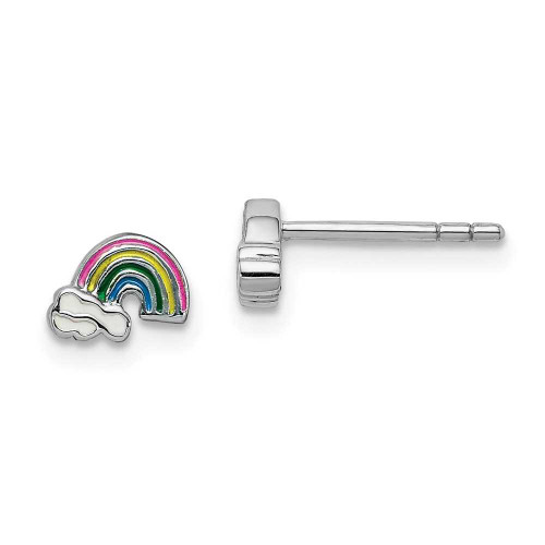 Image of Sterling Silver Rhodium-Plated Childs Enameled Rainbow Post Earrings