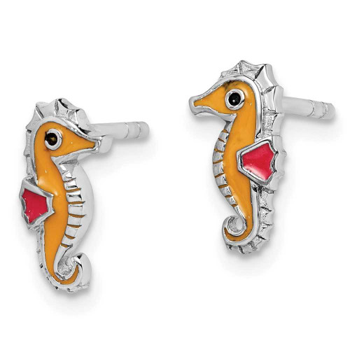 Image of Sterling Silver Rhodium-Plated Childs Enameled Seahorse Post Earrings