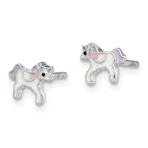 Image of Sterling Silver Rhodium-Plated Childs Enameled Unicorn Post Earrings
