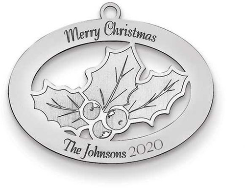 Image of Sterling Silver Rhodium-plated Christmas Holly Ornament