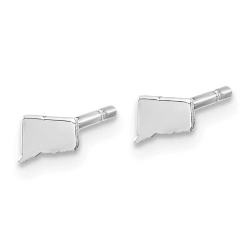 Image of 5.66mm Sterling Silver Rhodium-Plated Connecticut CT Small State Stud Earrings