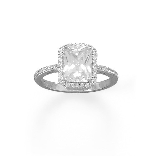 Image of Sterling Silver Rhodium-plated Cushion CZ Ring with CZ Edge