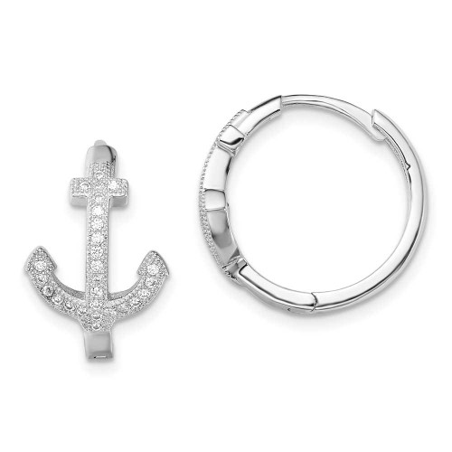 Image of 18mm Sterling Silver Rhodium-Plated CZ Anchor Hinged Earrings