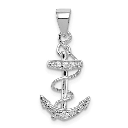 Image of Sterling Silver Rhodium-Plated CZ Anchor Pendant QC8356