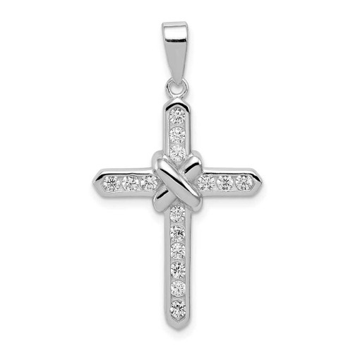 Image of Sterling Silver Rhodium-Plated CZ Cross Pendant