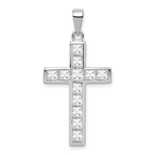 Image of Sterling Silver Rhodium-Plated CZ Cross Pendant QC3306