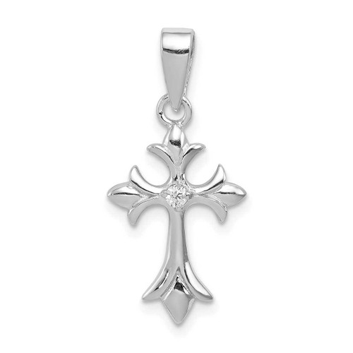 Image of Sterling Silver Rhodium-Plated CZ Cross Pendant QC3358