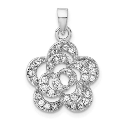 Image of Sterling Silver Rhodium-Plated CZ Flower Pendant
