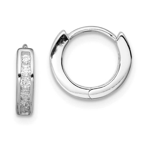 Image of 10mm Sterling Silver Rhodium-Plated CZ Hinged Hoop Earrings QE9252