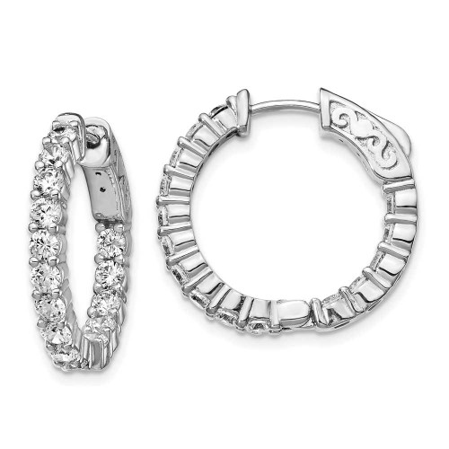 Image of 21.12mm Sterling Silver Rhodium-Plated CZ In & Out Hoop Earrings QE12994