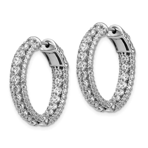 Image of 3/4" Sterling Silver Rhodium-Plated CZ In & Out Round Hoop Earrings QE13016