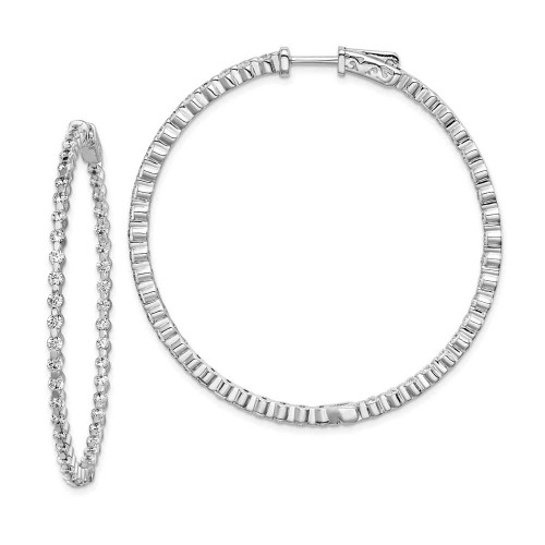 Image of 44mm Sterling Silver Rhodium-Plated CZ In and Out Hinged Hoop Earrings QE8010