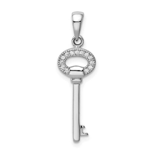 Image of Sterling Silver Rhodium-Plated CZ Key Pendant