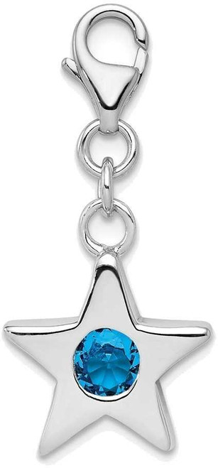 Image of Sterling Silver Rhodium-plated CZ Simulated December Birthstone Star Charm