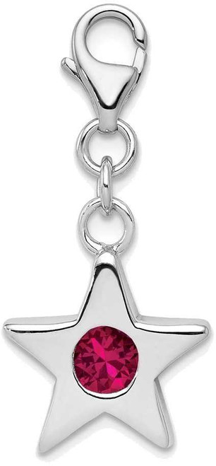 Image of Sterling Silver Rhodium-plated CZ Simulated July Birthstone Star Charm