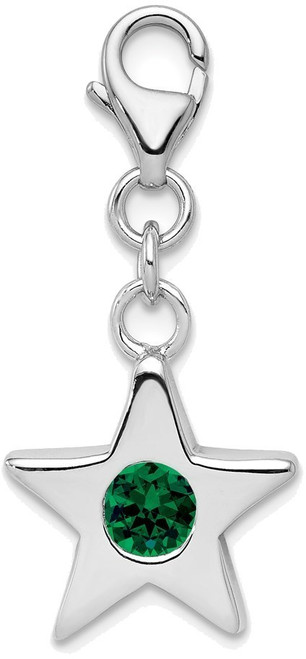 Sterling Silver Rhodium-plated CZ Simulated May Birthstone Star Charm