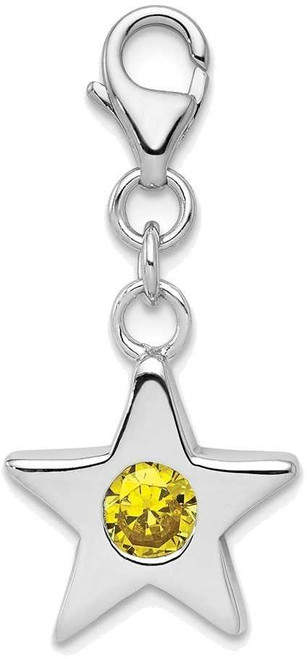 Image of Sterling Silver Rhodium-plated CZ Simulated November Birthstone Star Charm