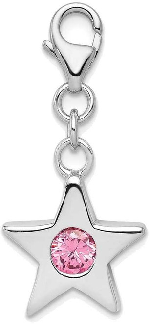 Image of Sterling Silver Rhodium-plated CZ Simulated October Birthstone Star Charm