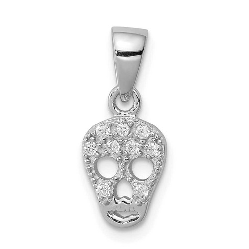 Image of Sterling Silver Rhodium-Plated CZ Skull Pendant