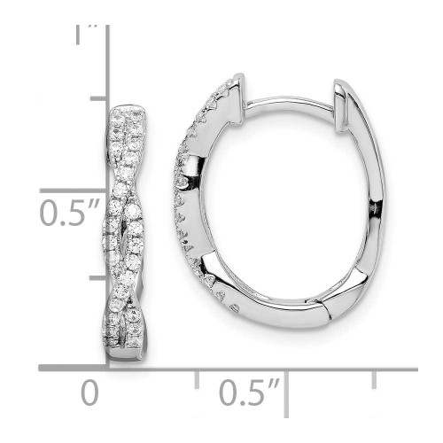 Image of 19.07mm Sterling Silver Rhodium-Plated CZ Twisted Oval Hoop Earrings