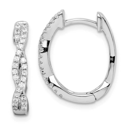 Image of 19.07mm Sterling Silver Rhodium-Plated CZ Twisted Oval Hoop Earrings