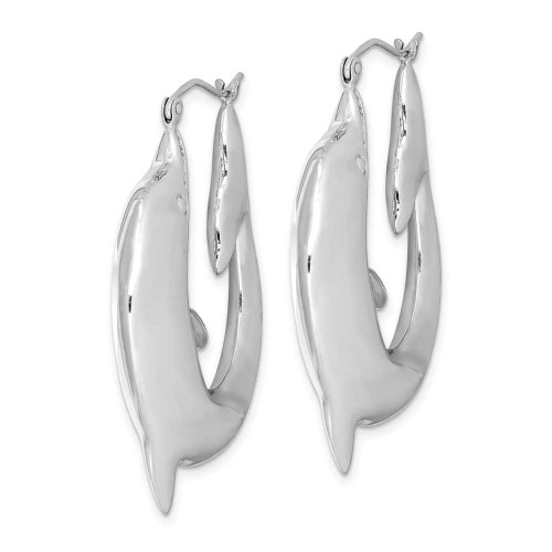 Image of 41mm Sterling Silver Rhodium-Plated Dolphin Hoop Earrings QE4699