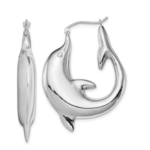 Image of 41mm Sterling Silver Rhodium-Plated Dolphin Hoop Earrings QE4699