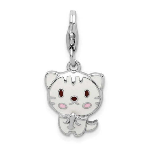 Image of Sterling Silver Rhodium-plated Enameled Kitten w/ Lobster Clasp Charm