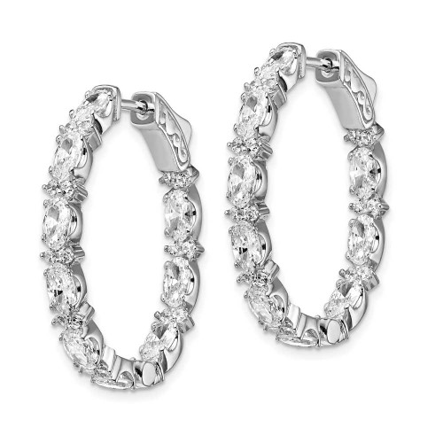 Image of 29.5mm Sterling Silver Rhodium-Plated Fancy CZ In & Out Oval Hoop Earrings QE13002