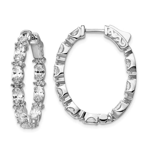 Image of 29.5mm Sterling Silver Rhodium-Plated Fancy CZ In & Out Oval Hoop Earrings QE13002