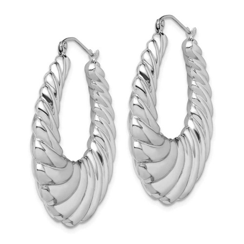Image of 41mm Sterling Silver Rhodium-Plated Fancy Shrimp Hoop Earrings