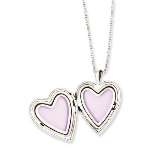 Image of Sterling Silver Rhodium-plated Gold-plated Heart Locket Pendant & Pendant Set