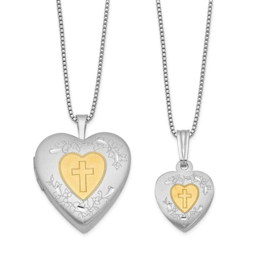 Image of Sterling Silver Rhodium-plated Gold-plated Heart Locket Pendant & Pendant Set