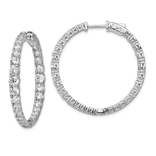 Image of 1.5" Sterling Silver Rhodium-Plated Graduated CZ In & Out Round Hoop Earrings