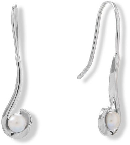 Sterling Silver Rhodium-plated Hook Design Cultured Freshwater Pearl Earrings