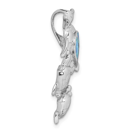 Image of Sterling Silver Rhodium-plated Lab-Created Blue Opal Sea Turtles Slide Pendant