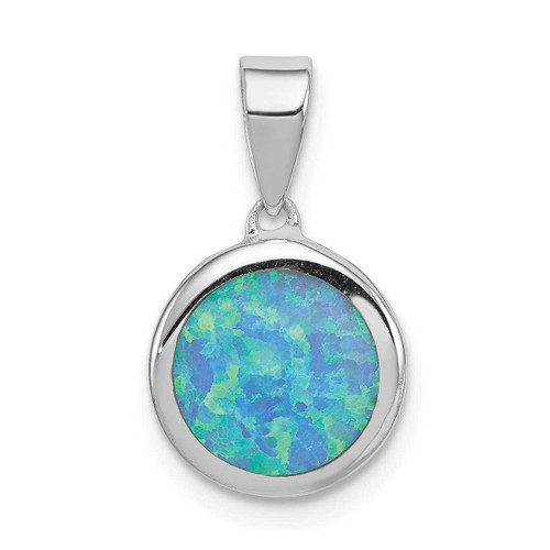 Image of Sterling Silver Rhodium-plated Lab-Created Opal Round Pendant