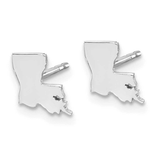 Image of 6.73mm Sterling Silver Rhodium-Plated Louisiana LA Small State Stud Earrings