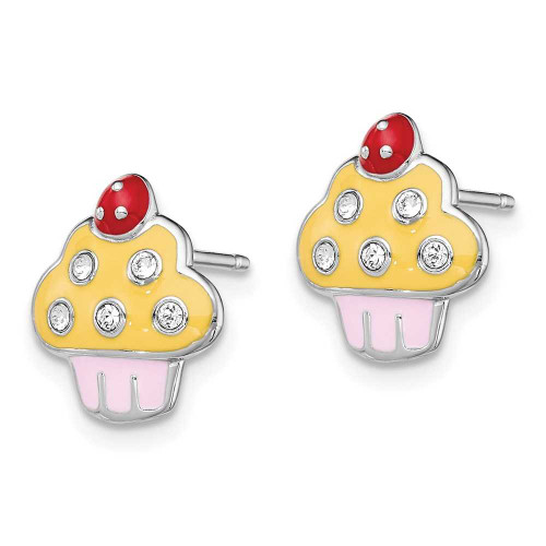 Image of 11mm Sterling Silver Rhodium-Plated Madi K Enamel Cupcake Earrings