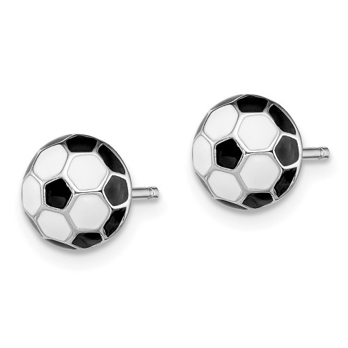 8mm Sterling Silver Rhodium-Plated Madi K Enamel Soccer Ball Post Earrings
