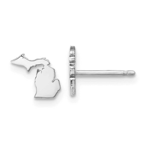 Image of 8.03mm Sterling Silver Rhodium-Plated Michigan MI Small State Stud Earrings