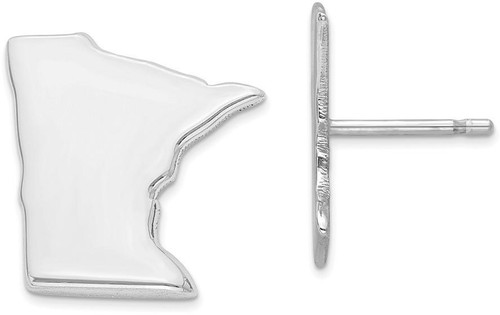 Image of Sterling Silver Rhodium-Plated Minnesota MN Large State Stud Earrings