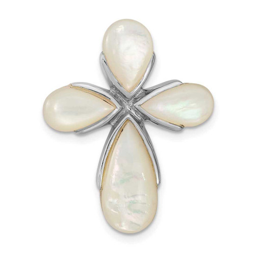 Image of Sterling Silver Rhodium-Plated Mother Of Pearl Cross Slide Pendant